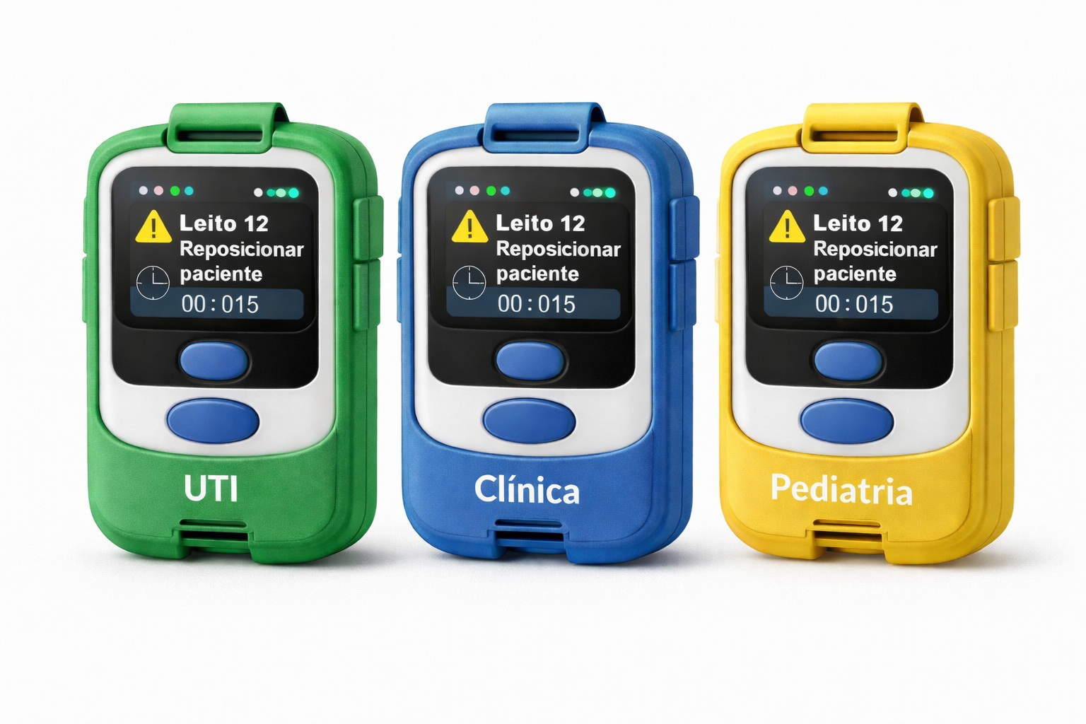 Dispositivos portáteis do Time do Cuidado com capinhas identificadas por setor